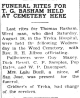FUNERAL RITES FOR T. G. BASHAM HELD AT CEMETERY HERE FUNERAL RITES FOR T. G. BASHAM HELD AT CEMETERY HERE