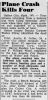 Plane Crash Kills Four Plane Crash Kills Four