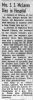 Mrs. S.S. McLaren Dies in Hospital Mrs. S.S. McLaren Dies in Hospital