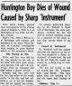 Huntington Boy Dies of Wound Caused by Sharp 'Instrument' Huntington Boy Dies of Wound Caused by Sharp 'Instrument'