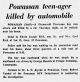 Powassan teen-ager killed by automobile Powassan teen-ager killed by automobile