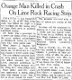 Orange Man Killed in Crash On Lime Rock Racing Strip Orange Man Killed in Crash On Lime Rock Racing Strip