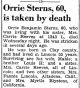Orrie Sterns, 60, is taken by death Orrie Sterns, 60, is taken by death